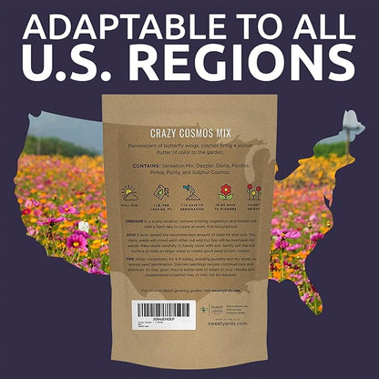 Bulk Cosmos Seeds Wildflower Mixture - 1 Pound Bag - Over 80,000 Seeds - Pink, Yellow, Orange, Red, Purple and White Mixed Species!