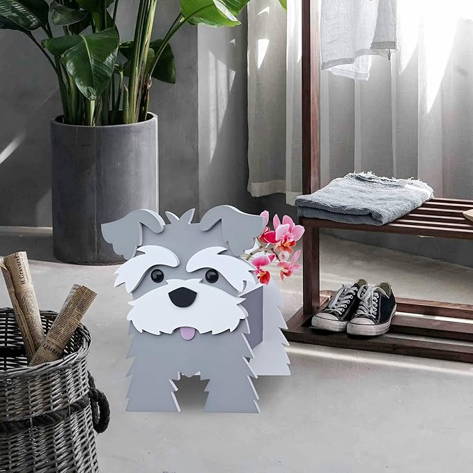 Schnauzer Gray Dog Planter, Cute Animal Shape Flower Planters, Plant Pots for Indoor/Outdoor Garden Decor, Unique Gifts/Souvenirs for Pet Lovers