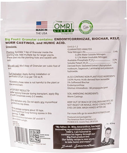 Big Foot Mycorrhizae - Double Your Plant Size – Easy to Use – Made in USA – Treats 30 Plants (7,500 mycorrhizal Spores)