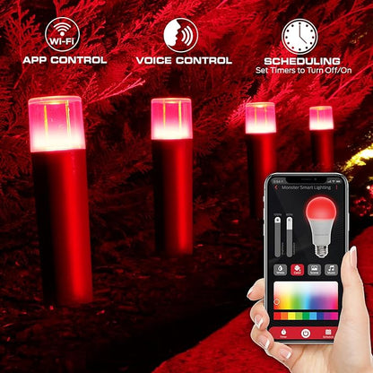 Monster Smart RGB+IC+WW Pathway LED Lights, 8 Individually Controlled Dimmable LEDs, Sound Reactive, IP44 Water & Weather Resistant, Compatible with Alexa, Siri, Google Home, Monster App, Razer Chroma