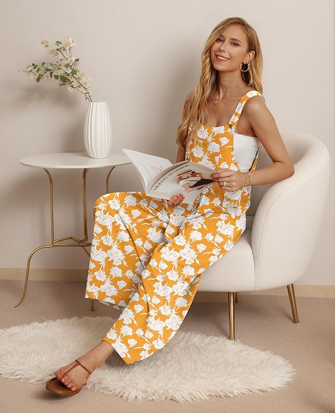 IWOLLENCE Women's Summer Jumpsuits Boho Wide Leg Overalls Casual Loose Rompers with Pockets 2025