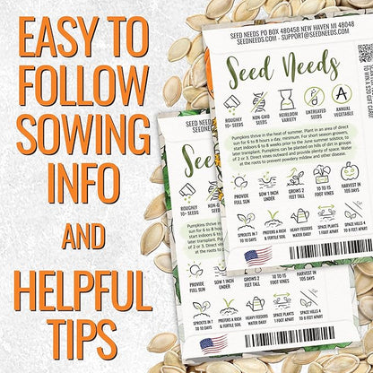 Seed Needs Pumpkin Seeds for Planting a Collection of Non-GMO Heirloom & Untreated Cucurbitas - Blue Jarrahdale, Casper White, Jack Be Little, Baby Boo, Fairytale & Jack O Lantern