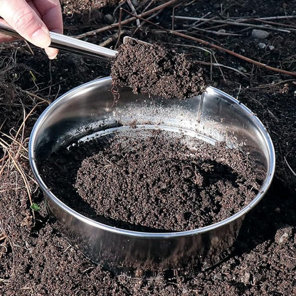 Wazakura Stainless Steel Soil Potting Set with 3PCS Soil Sieve Set and Soil Scoop, 3 Interchangeable Sieve Mesh Filter Sizes, Bonsai Gardening Tool Kit - Sieve + Scoop