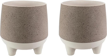 The HC Companies 6 Inch Orion Self Watering Planter - Lightweight Indoor Plastic Plant Pot for Herbs and Flowers, Greige (2 Pack)