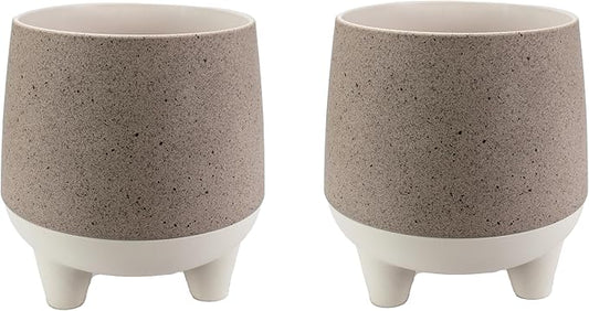 The HC Companies 6 Inch Orion Self Watering Planter - Lightweight Indoor Plastic Plant Pot for Herbs and Flowers, Greige (2 Pack)