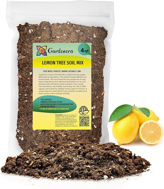Gardenera's Premium Lemon Tree Soil Mix - Perfect Drainage and Nutrient Retention for Citrus Limon Trees - 4 Quart