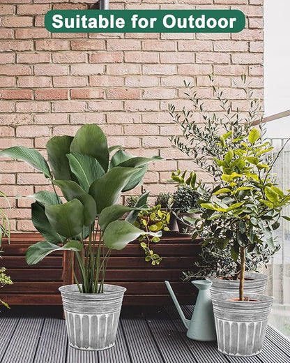 vensovo 11 Inches Silver Metal Rustic Plant Pots - 2 Pcs Large Galvanized Planters with Drain Hole and Rubber Plug, Rustproof Tin Bucket Flowerpot for Indoor Plants Farmhouse Vintage Style for Decor