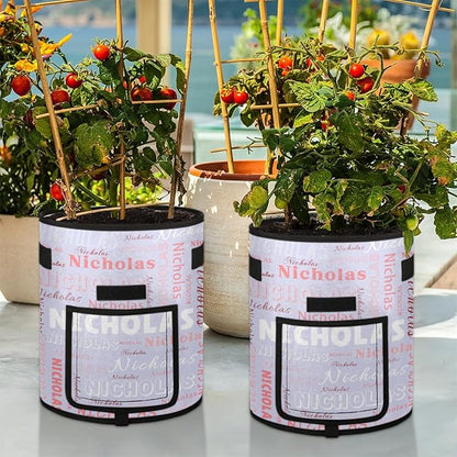Custom Name Grow Bags 7 Gallon Personalized Breathable Potato Growing Bag with Flap Harvest Window and Handles Garden Planting Bag for Tomato Vegetable Fruits 2 Pack Quartz Color