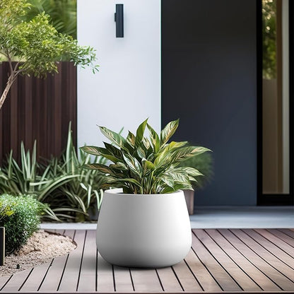 Kante Curva Series Planter, 14.8 Inch Round Concrete Garden Pot with Draiange Hole and Rubber Plug, Suitable for Indoor Plants, Home, Garden, Patio, White