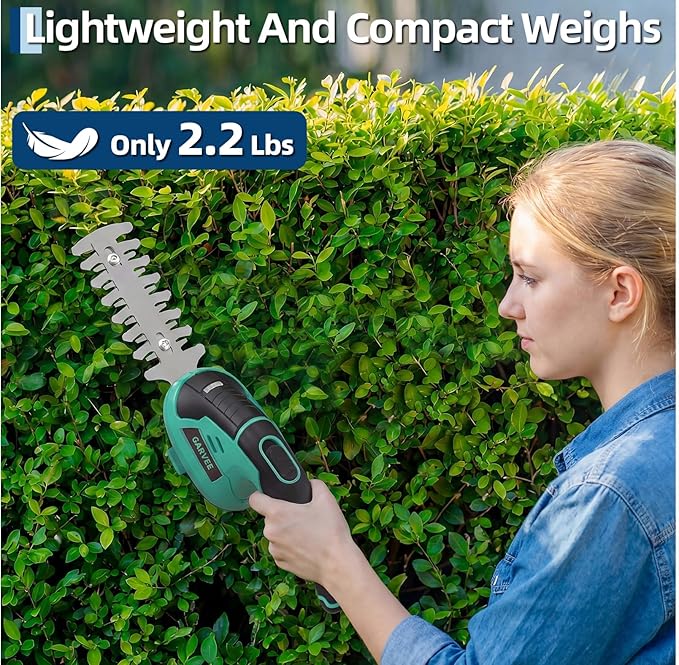 Garvee 2 in 1 Handheld 7.2V Electric Grass Trimmer Hedge Shears/Grass Cutter Rechargeable Lithium-Ion Battery and Type-C Cable Included Cordless Grass Shear & Shrubbery Trimmer