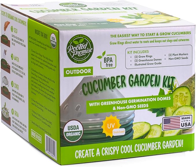 Kids Cucumber Garden Kit – Grow Your Own Cucumbers from Seeds with Greenhouse Germination Domes & Grow Rings, Non-GMO Seeds, BPA-Free | Gardening Gift for Kids & Families, Made in USA