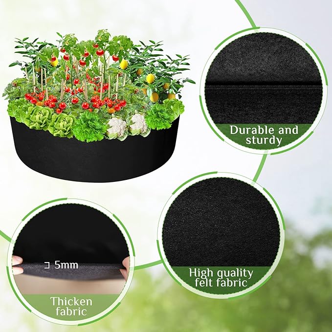 Zhehao 4 Pcs Fabric Raised Planting Bed Round Garden Grow Bags Heavy Duty Breathable Fabric Raised Planter Container for Gardening Vegetables Herbs and Plants Outdoor(50 Gallon)