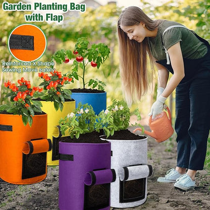 Hushee 10 Pas 10 Gallon Potato Grow Bags Garden Planting Bag with Handle Fabric Thick Fabric Containers for Tomato Vegetable