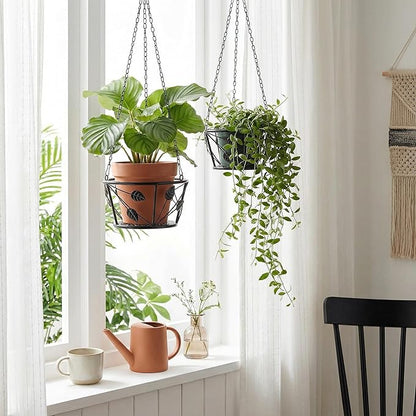 Goaste 2 Pack Metal Plant Hanger, Hanging Plant Holder with Ceiling Hook, Modern Plant Hanging Basket, Decorative Planter Flower Pots Shelf for Indoor Outdoor Use, Home Decor