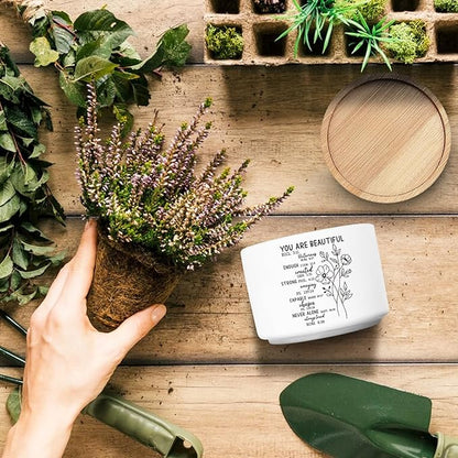 Christian Religious Plant Pot with Scripture Design Decorative Ceramic Succulent Pot Ideal for Home Garden Gifts for Christians and Faith Based Decor (Plant Not Included) (You are Beautiful)