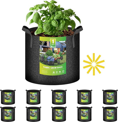 iPower 10 Pack 1 Gallon Grow Bags with Labels, 300G Thickened Nonwoven Plant Fabric Pots with Handles, Aeration Garden Grow Pots for Tomato Potato Vegetables, Fruits, Flowers, Black