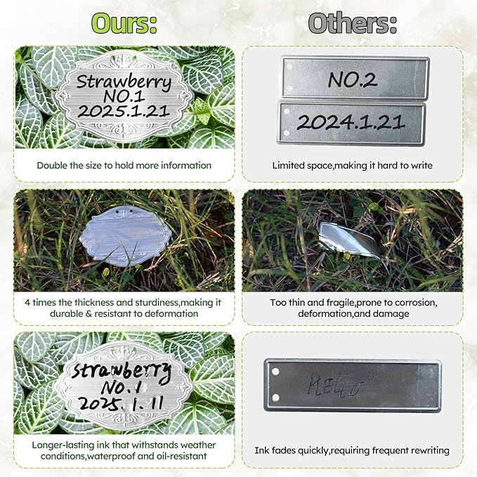 40PCS Plant Labels,Bigger Size Aluminum Metal Plant Tags Plant Label for Outdoor Garden Waterproof,Silvery Plant Name Tags for Tree,Vegetables,Herbs