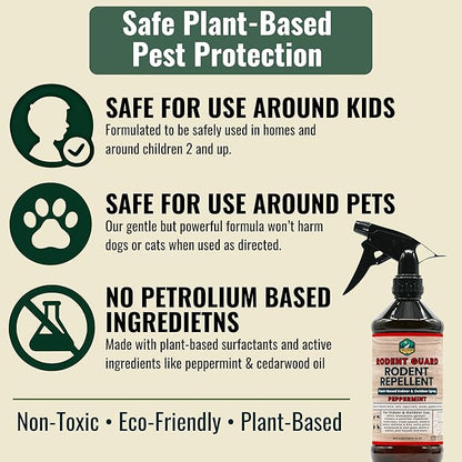 Rodent Guard - Peppermint Oil Spray for Rodents - Natural Peppermint Rodent & Pest Control Spray - Plant-Based Indoor & Outdoor Mouse Spray - Safe Around Pets & Kids - Repels All Rodents 16oz