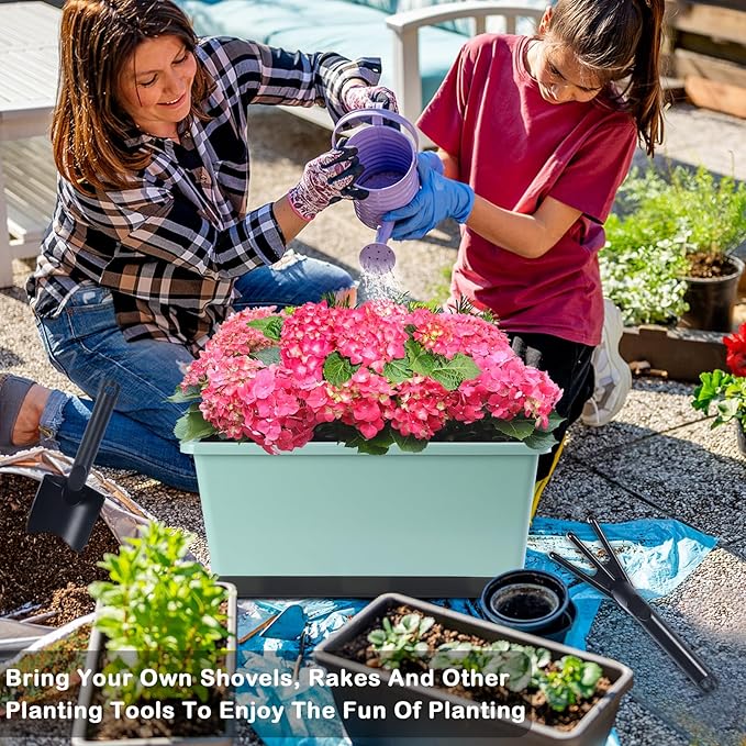 Window Box Planter 6 Pcs, 17 Inches Rectangle Flower Pots with Drainage Holes and Trays, Vegetable Planters for Windowsill Patio Garden Balcony Home Porch Yard Indoor Outdoor (Green, 17*7.4*7.8 inch)