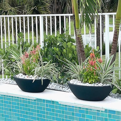 Crescent Garden Delano Bowl Planter, Large Outdoor Round Shallow Plant Pot for Water Garden, Bonsai Plant Pots, Succulents with Drain Hole - Double Walled Bowl Lotus Pot, 26" W (Mocha)