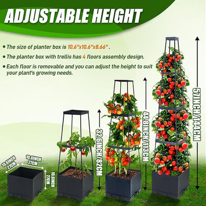 2 Packs Raised Garden Bed Tomato Planter Box with Trellis,56.8" Self-Watering Tomato Cage with Trapezoidal Trellis for Climbing Plants Flowers Vegetables Vine in Patio Garden Indoor Outdoor