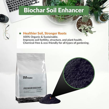 Old Potters Premium Biochar Soil Enhancer – 100% Organic Charcoal Amendment for Improved Soil Health and Plant Growth (24 Quarts)