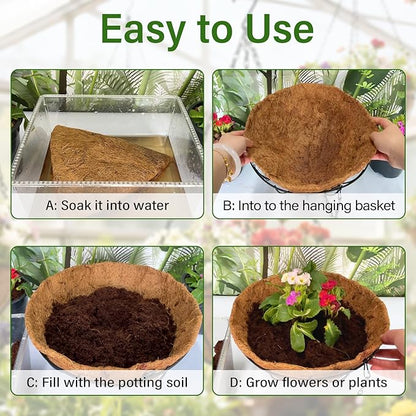 Halatool 14 Inch Hanging Basket Coco Liners Replacement, Round Coconut Liners for Planters Baskets, Made of 100% Natural Coco Fiber for Flowers Vegetables Garden, Drainage & Retain Moisture (6 Pack)