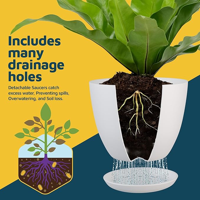 Multicolor Plant Pots with Drainage Holes & Saucers 10 Pack, Indoor & Outdoor Stackable Space-Saving Planters for Houseplants & Flowers, (7", 6.7", 6", 5.3", and 4.8" Inches), Durable & Weatherproof