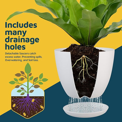 Multicolor Plant Pots with Drainage Holes & Saucers 3 Pack, Indoor & Outdoor Stackable Space-Saving Planters for Houseplants & Flowers, (7", 6.7", and 6" Inches), Durable & Weatherproof Materials