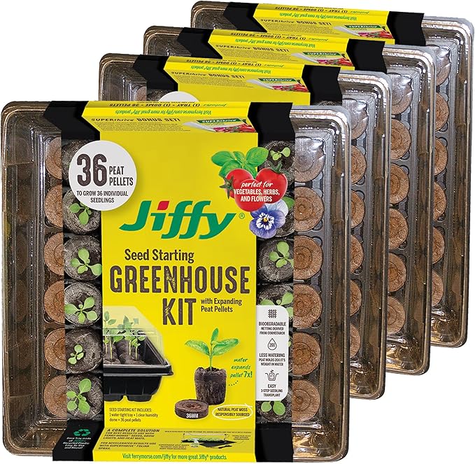 Jiffy Seed Starting Tray Kit - 36 Cell Seedling Tray, Portable - 11 x 11 x 4.25 in - Plastic