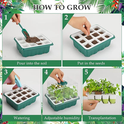 Seed Starter Tray, 48 Cells Indoor Seed Starter Kit, Flexible Silicone Designed Seedling Starter Trays, Germination Tray with Humidity Dome & Lids(4in Height), Reusable & Dishwasher Safe, BPA-FREE