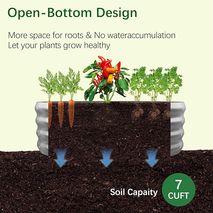 Galvanized Garden Bed Kit for Vegetables/Herbs/Flowers, Raised Planter Box, Outdoor, 3x3x1 ft, Silver