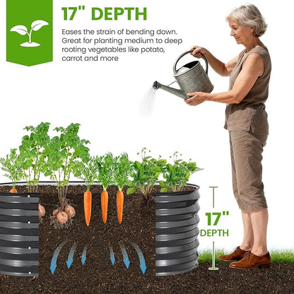 Galvanized Raised Garden Bed Outdoor |17'' Tall Planter Box Outdoor for Deep Root Plants | 3Pcs Raised Bed Kit for Gardening with Rubber Strip for Vegetables Flowers Fruits (Darkgrey, 4x2x1.4FT)