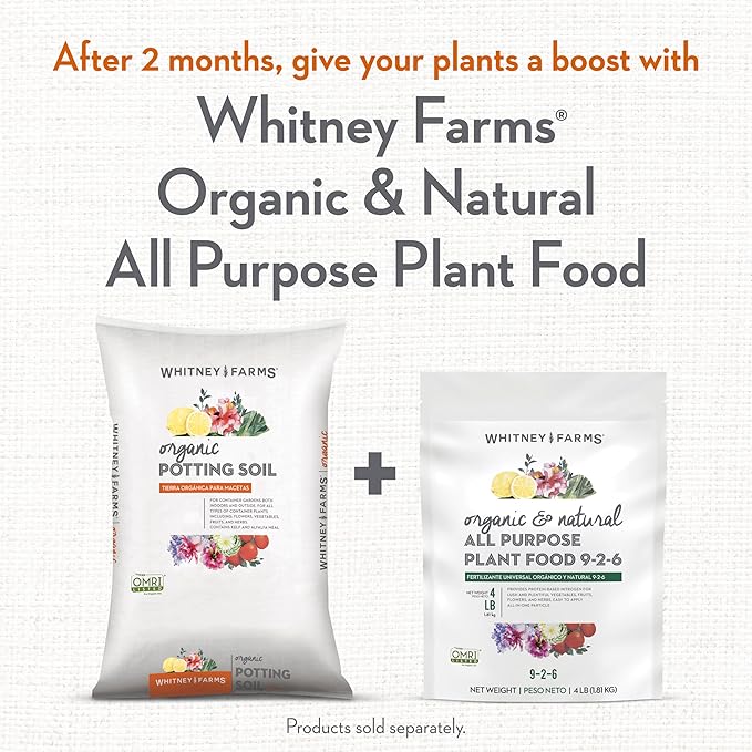 Whitney Farms Organic Potting Soil - Natural Indoor and Outdoor Container Mix for Vegetables, Herbs and Flowers, Feeds Plants up to 2 Months - 16 qt.
