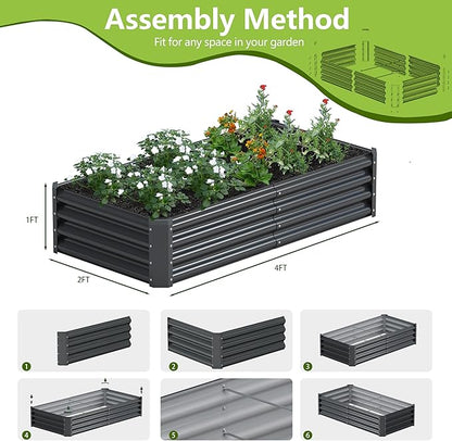 2PCS 4x2x1FT Galvanized Raised Garden Bed Kit, Galvanized Planter Raised Garden Boxes Outdoor, Large Metal Raised Garden Beds for Vegetables-Grey