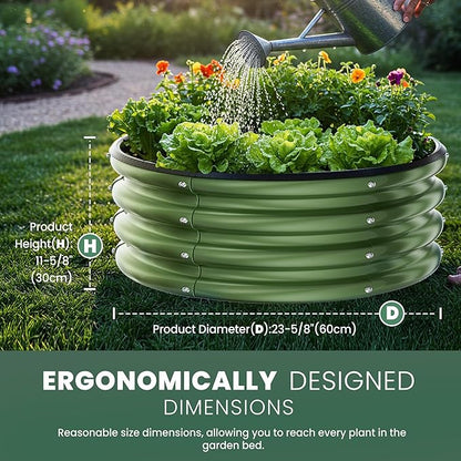 Round Galvanized Raised Garden Bed Kit, 3 Pcs 2 x 2 x 1ft Forest Green Galvanized Garden Boxes, Outdoor for Vegetables