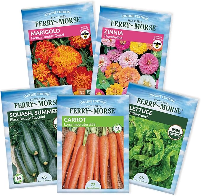 Ferry-Morse Garden Essentials Tote Bundle with Hori Hori Knife, 5 Seed Packs & Jute Twine