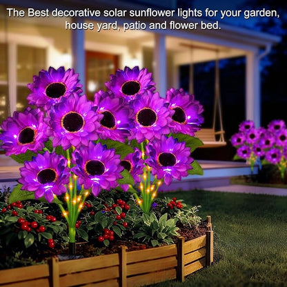 Solar Sunflower Lights Outdoor Garden Decor, 6 Pack Solar Purple Flowers Lights with 18 Sunflowers, Waterproof Fall Decor Stake Decorative Light Auto ON/Off for Garden Yard Patio, Gift for Women