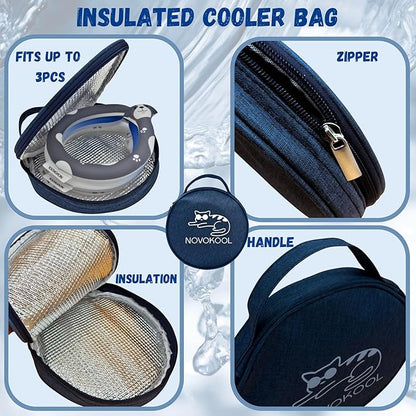 Neck Cooling Tube with Insulated Bag - Reusable Ice Ring Neck Cooler Wrap Indoor Outdoor - Wearable Cooling Ring - Relief for Summer and Hot Flashes - Freezes Under 64℉ (Gray Cat)