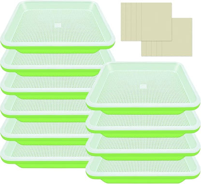 Legigo 10 Pack Green Seed Sprouter Trays- Soil-Free Cultivation Germination Tray, BPA Free Nursery Tray with Planting Paper for Indoors or Outdoors Sprouting Seeds, Grow Grass, Beans (Without Lids)