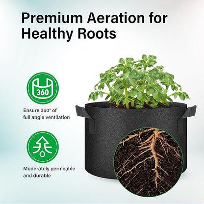 YSSOA 5-Pack 7 Gallon Grow Bags, Aeration Nonwoven Fabric Plant Pots with Handles, Heavy Duty Gardening Planter for Potato, Tomato, Vegetable and Fruits, Black 2024 Version