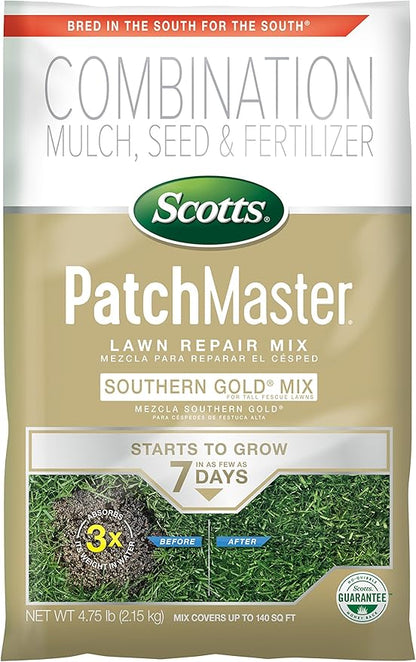Scotts PatchMaster Lawn Repair Mix Southern Gold Mix for Tall Fescue Lawns, Grass Seed, Fertilizer, and Mulch, 4.75 lbs.