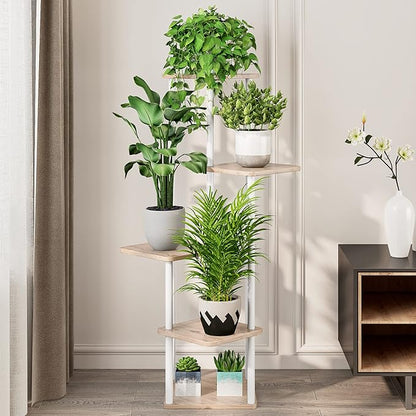 AZERPIAN Plant Stand 5 Tier Indoor Metal Flower Shelf for Multiple Plants Corner Tall Flower Holders for Patio Garden Living Room Balcony Bedroom, Black (5 Tier-White)