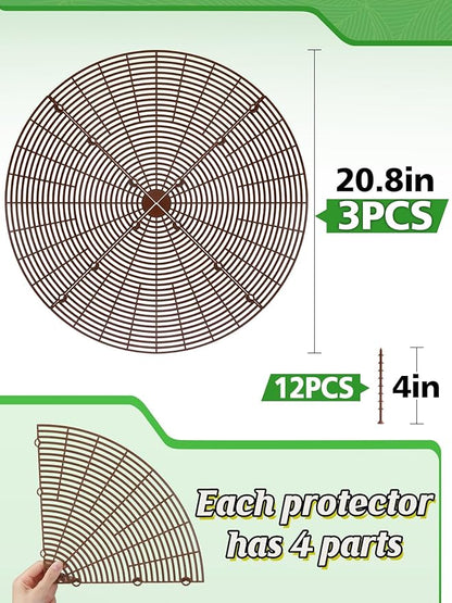 ANPHSIN 3 Plant Pot Grid Cover Protectors from Animals - 20.8" Dia Cuttable Flower Pot Soil Cover with 36 Stakes, Keep Cats Out of Potted Plants, Indoor Cat Digging Stopper, Baby Safety