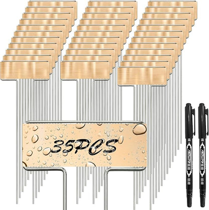 35 Pcs Copper Plant Markers,Metal Plant Label Stakes Marking Protection Seedling Signs Nursery Tags,Comes with 2 Water-Based Pens