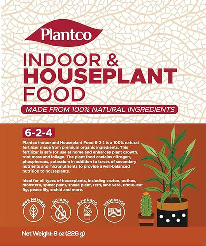 Indoor Plant Food for Houseplants | 100% Natural Fertilizer Granules for Potted Plants | Granular Fertilizer for House Plants | Plantco NPK 6-2-4 (½ lb)