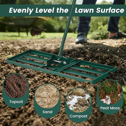 Goplus Lawn Leveling Rake, 42" x 10" Heavy Duty Level Lawn Tool w/ Ergonomic Handle for Soil, Effort-Saving Landscape Rake for Garden, Backyard, Golf Course, Farm, Pasture