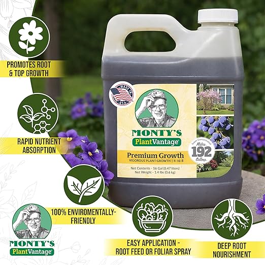 PlantVantage Premium Growth Liquid Plant Food - Liquid Fertilizer for Stronger Stems & Larger Leaves, NPK Fertilizer (8-16-8) with Zinc & Iron, Foliar Spray for Trees, Shrubs & Flower Boost, 16 oz
