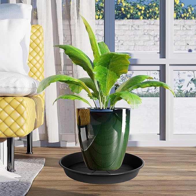 2 Pack of Plant Saucer 16 inch, Black Plastic Flower Plant Pot Saucer, Heavy Duty Plant Drip Trays Saucers for Indoor, Plant Water Tray for Planters