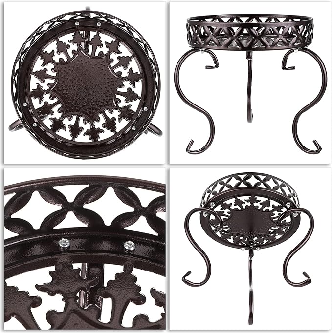 OwnMy Metal Round Plant Stand Indoor Outdoor Flower Pot Holder, Heavy Duty Iron Plant Stand Display Potted Rack for Home, Garden, Patio, Dark Brown